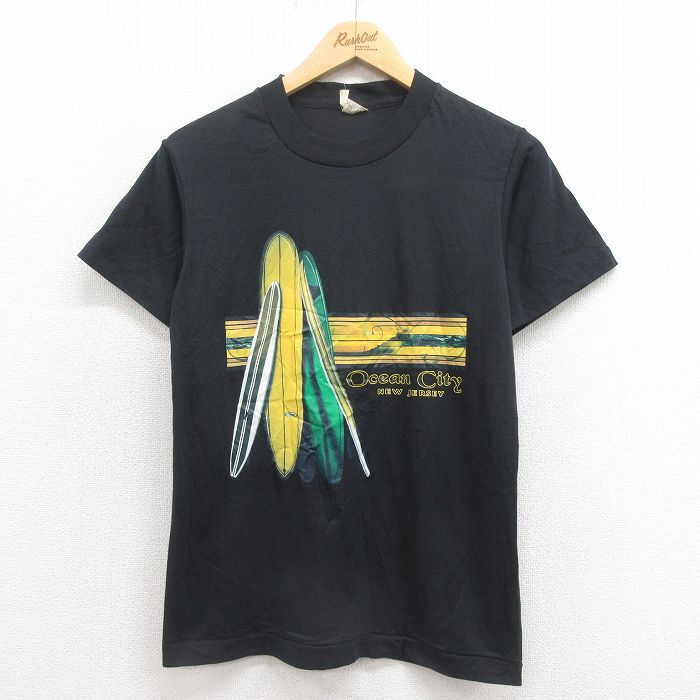 S/古着 スクリーンスターズ 半袖 ビンテージ Tシャツ メンズ 80s サーフボード 黒 ブラック 25aug06 中古拍卖