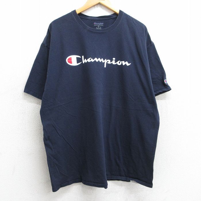 XL/古着 チャンピオン champion 半袖 ブランド Tシャツ メンズ ビッグロゴ 大きいサイズ コットン クルーネック 紺 ネイビー 25aug06 中古拍卖
