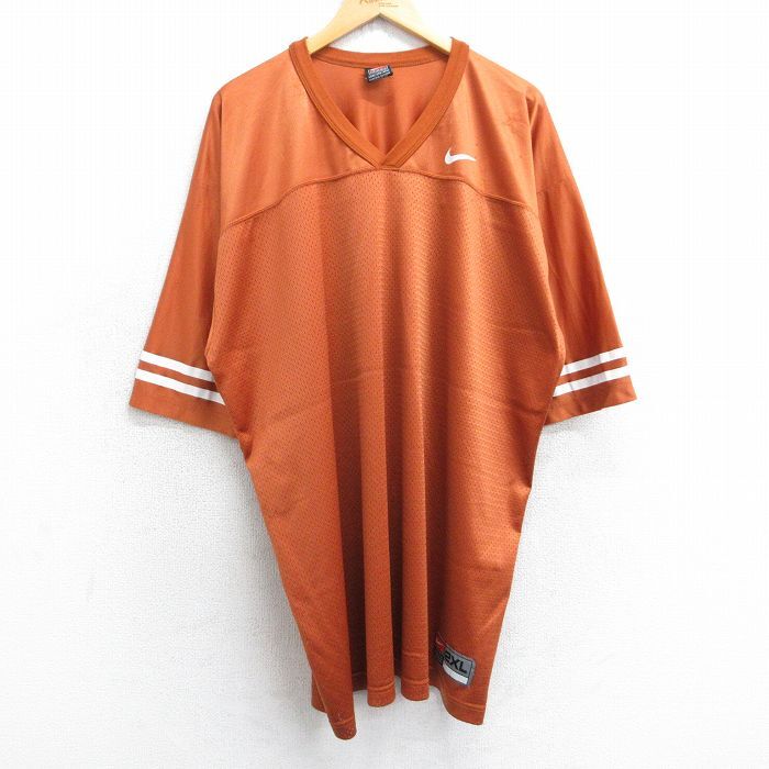 XL/古着 ナイキ NIKE 半袖 ビンテージ フットボール Tシャツ メンズ 00s ワンポイントロゴ メッシュ地 大きいサイズ ロング丈 Vネック オレ拍卖