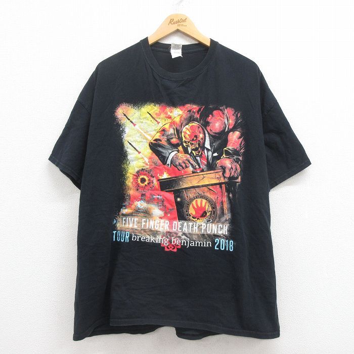 XL/古着 半袖 ロック バンド Tシャツ メンズ ファイブフィンガーデスパンチ コットン クルーネック 黒 ブラック 25aug01 中古拍卖