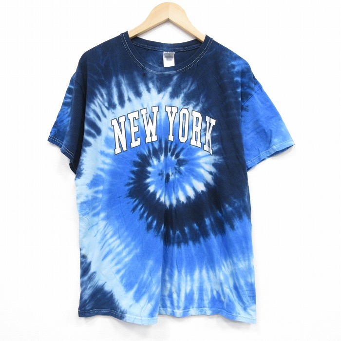XL/古着 半袖 Tシャツ メンズ ニューヨーク 大きいサイズ コットン クルーネック 青他 ブルー タイダイ 25aug04 中古拍卖