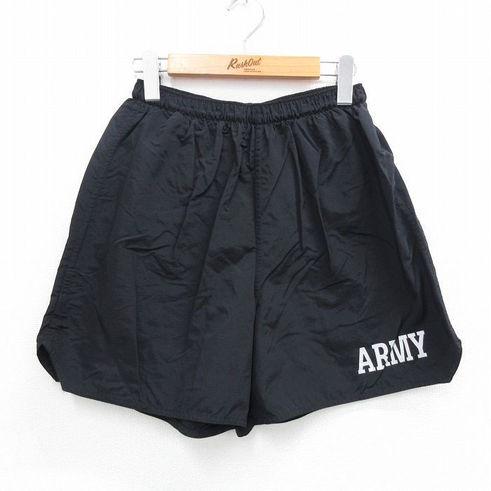 W28/古着 ショート トレーニング パンツ ショーツ メンズ ミリタリー アーミー ARMY リフレクター 黒 ブラック 25aug02 中古 ボトムス 短パ拍卖
