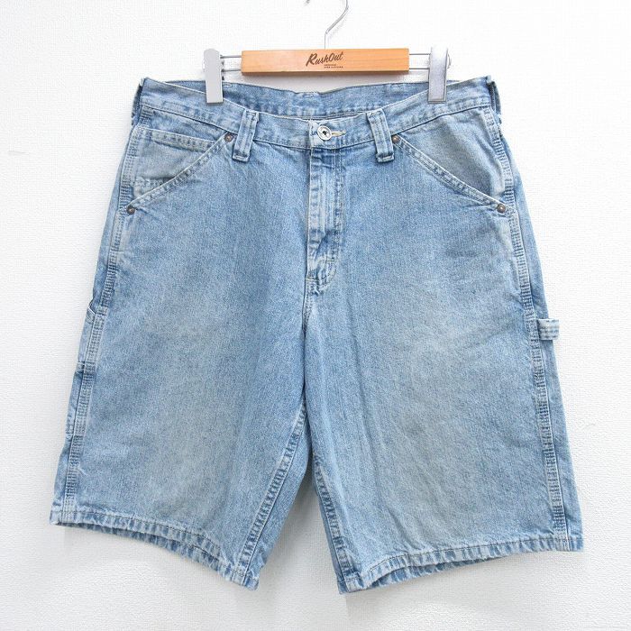 W34/古着 リー Lee ショート ペインター パンツ ショーツ メンズ コットン 薄紺 ネイビー デニム 25aug02 中古 ボトムス 短パン ショーパン拍卖