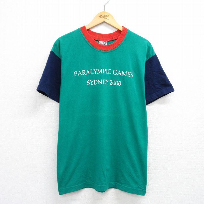 XL/古着 半袖 ビンテージ Tシャツ メンズ 00s パラリンピック シドニー マルチカラー コットン クルーネック 緑他 グリーン 25aug02 中古拍卖
