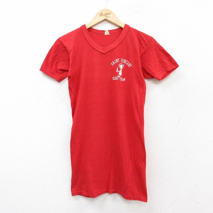 S/古着 半袖 ビンテージ Tシャツ メンズ 80s SAINT VINCENT コットン Vネック 赤 レッド 25aug02 中古拍卖
