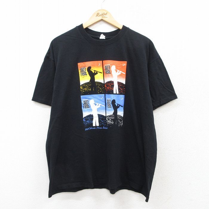 XL/古着 半袖 ビンテージ Tシャツ メンズ 00s Jazz fest 大きいサイズ コットン クルーネック 黒 ブラック 25aug04 中古拍卖
