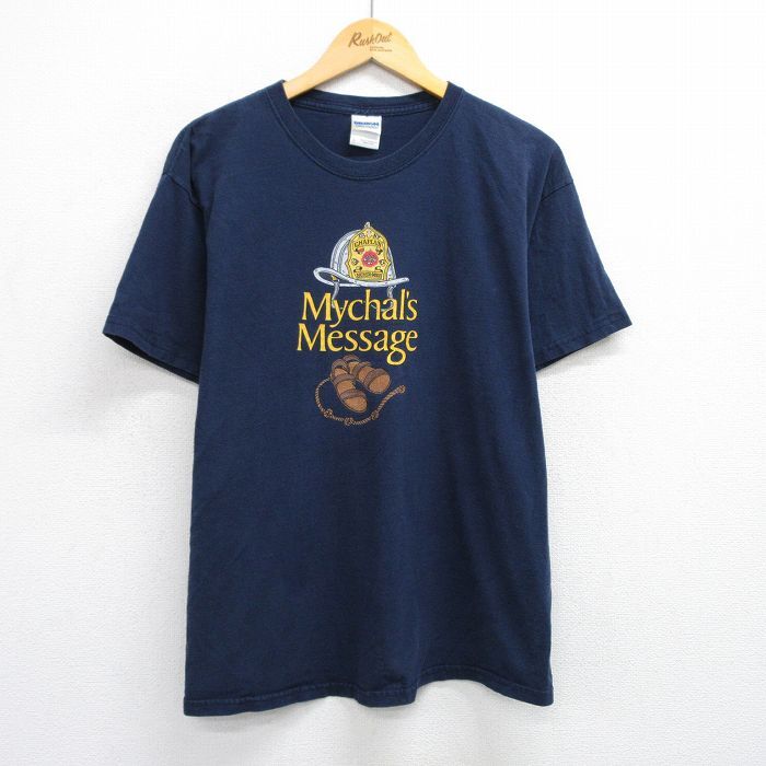 XL/古着 半袖 ビンテージ Tシャツ メンズ 00s Mychals Message コットン クルーネック 紺 ネイビー 25aug02 中古拍卖