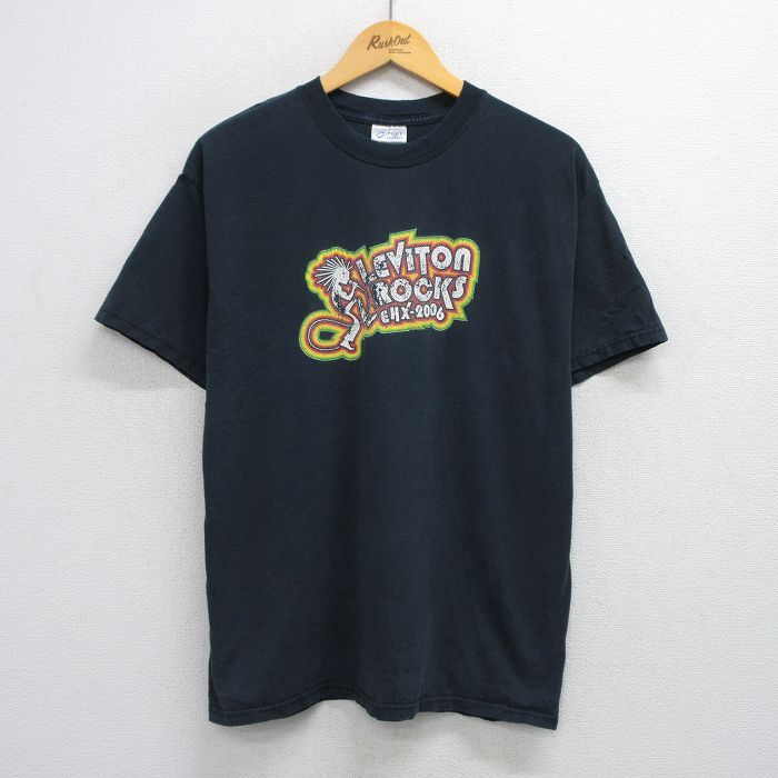 L/古着 半袖 ビンテージ Tシャツ メンズ 00s LEVITON ROCKS コットン クルーネック 黒 ブラック 25aug02 中古拍卖
