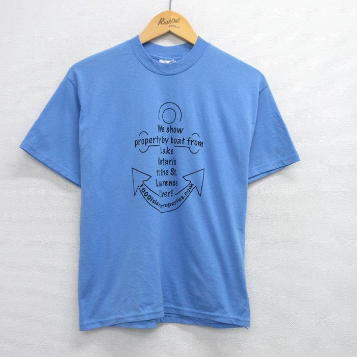 M/古着 ヘインズ 半袖 ビンテージ Tシャツ メンズ 00s イカリ KELLER WILLIAMS クルーネック 薄紺 ネイビー 25aug02 中古拍卖
