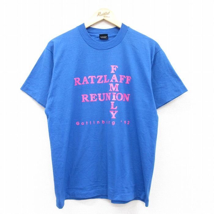 L/古着 スクリーンスターズ 半袖 ビンテージ Tシャツ メンズ 90s RATZLAFF クルーネック 青 ブルー spe 25aug07 中古拍卖