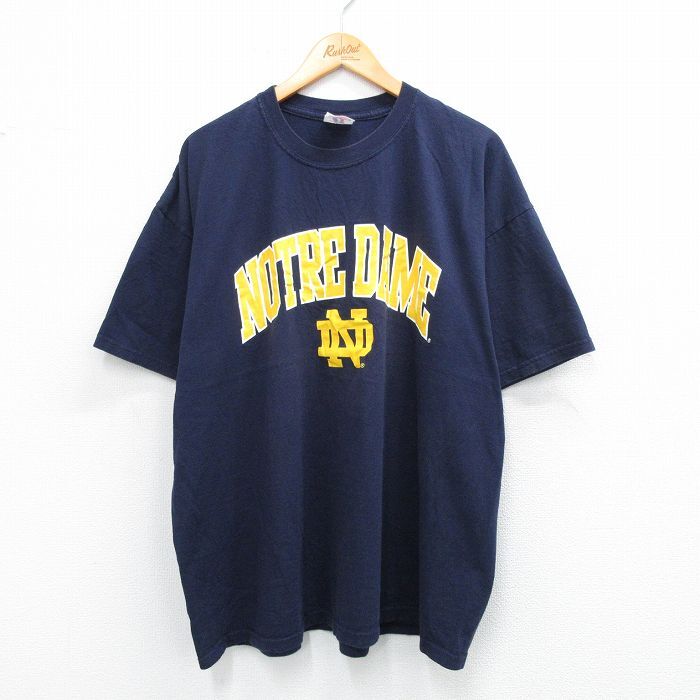 XL/古着 ラッセル 半袖 ビンテージ Tシャツ メンズ 00s ノートルダム 大きいサイズ コットン クルーネック 紺 ネイビー 25aug07 中古拍卖