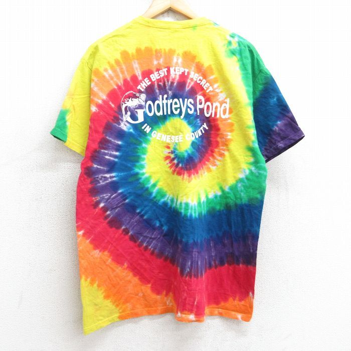 L/古着 半袖 ビンテージ Tシャツ メンズ 00s 魚 Godfreys Pond コットン クルーネック 黄色他 イエロー タイダイ 25aug07 中古拍卖