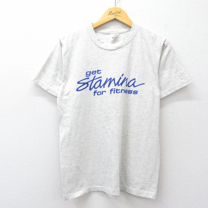 M/古着 半袖 ビンテージ Tシャツ メンズ 90s Stamina fitness クルーネック 薄グレー 霜降り 25aug09 中古拍卖