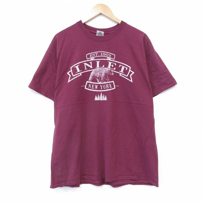 XL/古着 半袖 Tシャツ メンズ クマ コットン クルーネック エンジ 25aug13 中古拍卖