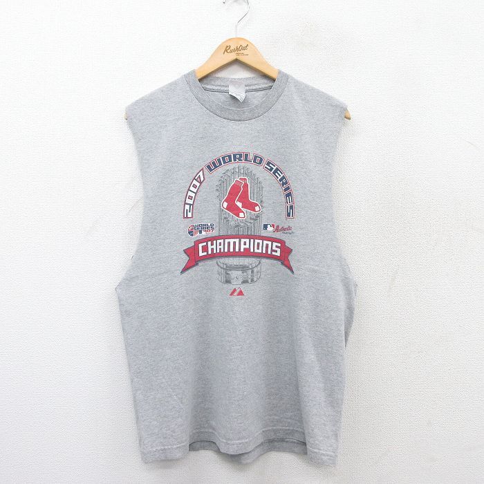 L/古着 ノースリーブ ビンテージ Tシャツ メンズ 00s MLB ボストンレッドソックス クルーネック グレー 霜降り メジャーリーグ ベースボー拍卖