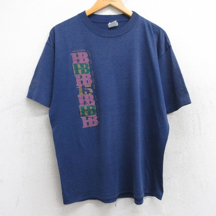 L/古着 半袖 ビンテージ Tシャツ メンズ 90s HB クルーネック 紺 ネイビー 25aug13 中古拍卖