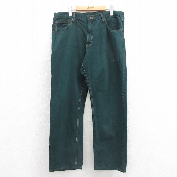 W37/古着 ラングラー ジーンズ メンズ コットン 緑 グリーン デニム 25aug19 中古 ボトムス ジーパン Gパン ロング パンツ拍卖