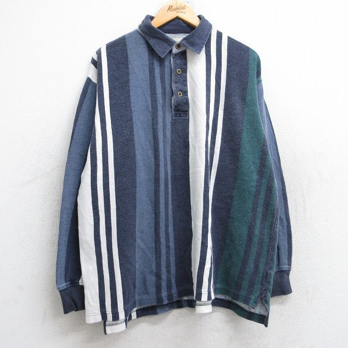XL/古着 セントジョンズベイ 長袖 ポロ シャツ メンズ 90s 紺他 ネイビー ストライプ 25aug18 中古 トップス拍卖