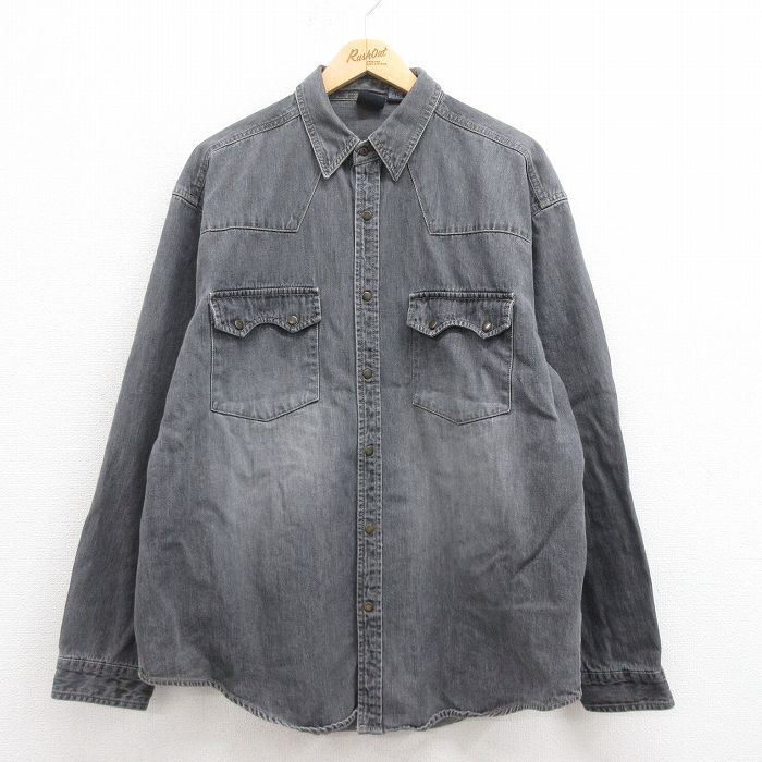 XL/古着 ビューグルボーイ 長袖 ウエスタン シャツ メンズ コットン 黒 ブラック デニム 25aug19 中古 トップス拍卖