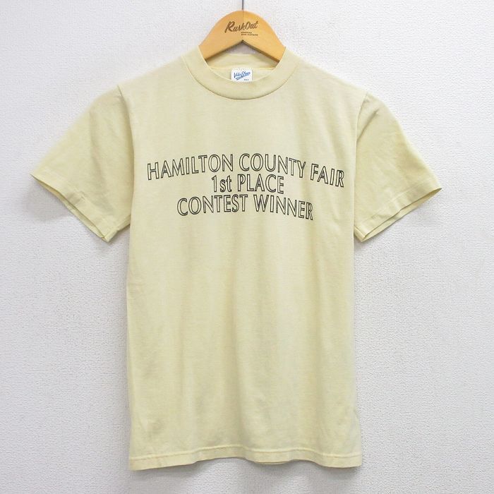 S/古着 半袖 ビンテージ Tシャツ メンズ 90s HAMILTON クルーネック 薄黄 イエロー 25aug08 中古拍卖