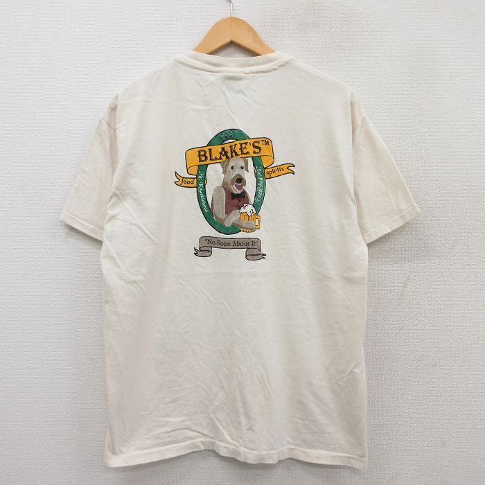 L/古着 ヘインズ 半袖 ビンテージ Tシャツ メンズ 90sBLAKES 犬 コットン クルーネック 生成り 25aug12 中古拍卖