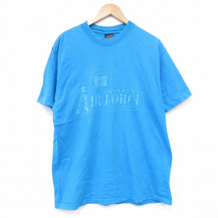 L/古着 半袖 ビンテージ Tシャツ メンズ 90s ミリタリー USエアフォース コットン クルーネック 水色 25aug12 中古拍卖