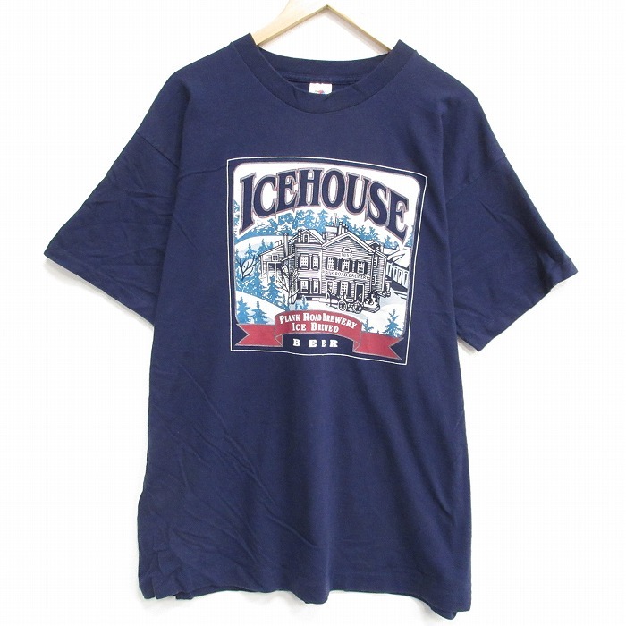 XL/古着 フルーツオブザルーム 半袖 ビンテージ Tシャツ メンズ 90s ビール 大きいサイズ コットン クルーネック 紺 ネイビー 25aug12 中古拍卖