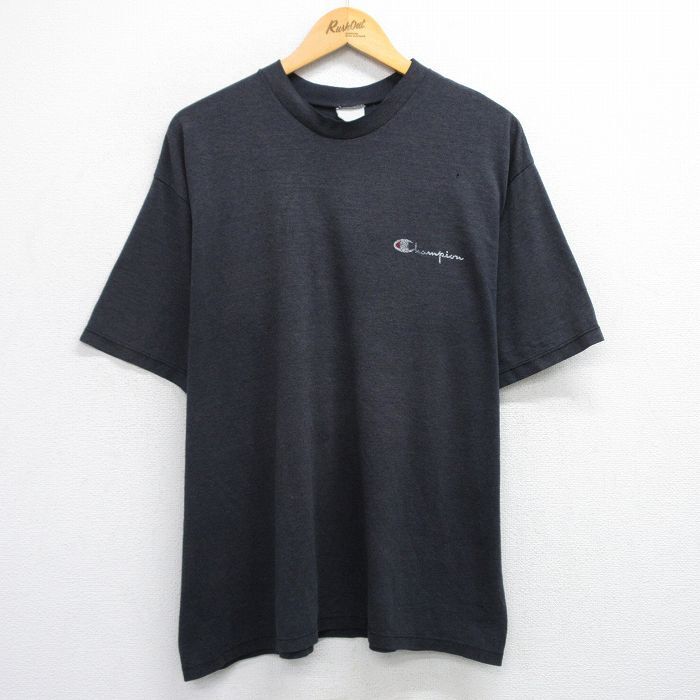 XL/古着 チャンピオン champion 半袖 ビンテージ Tシャツ メンズ 黒 ブラック 霜降り 25aug08 中古拍卖