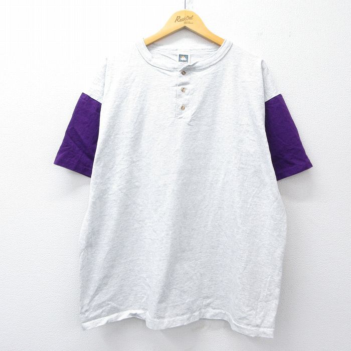 XL/古着 半袖 ビンテージ Tシャツ メンズ 90s 無地 ツートンカラー 大きいサイズ ヘンリーネック 薄グレー 霜降り他 spe 25aug20 中古拍卖