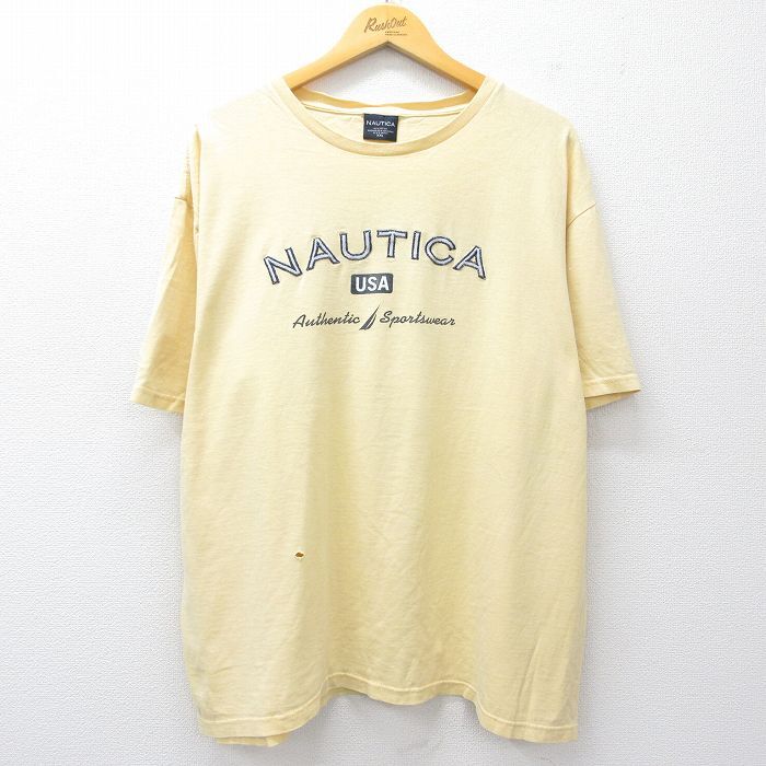 XL/古着 ノーティカ 半袖 ブランド Tシャツ メンズ ビッグロゴ 大きいサイズ コットン クルーネック 黄 イエロー 25aug19 中古拍卖