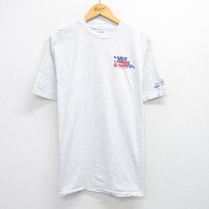 XL/古着 ヘインズ 半袖 ビンテージ Tシャツ メンズ 90s BLUE RIBBON CAMP 大きいサイズ クルーネック 薄グレー 霜降り 25aug12 中古拍卖