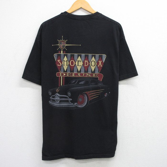 XL/古着 半袖 Tシャツ メンズ 車 SHOEBOX 大きいサイズ コットン クルーネック 黒 ブラック 25aug21 中古拍卖