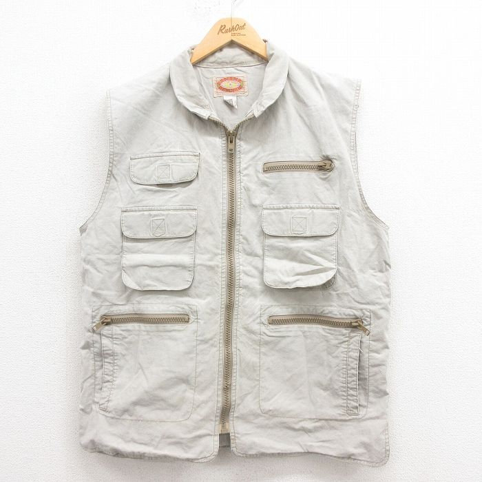 L/古着 バナナリパブリック ブランド ハンティング ベスト メンズ 80s コットン 薄ベージュ カーキ 25aug12 中古 アウター拍卖