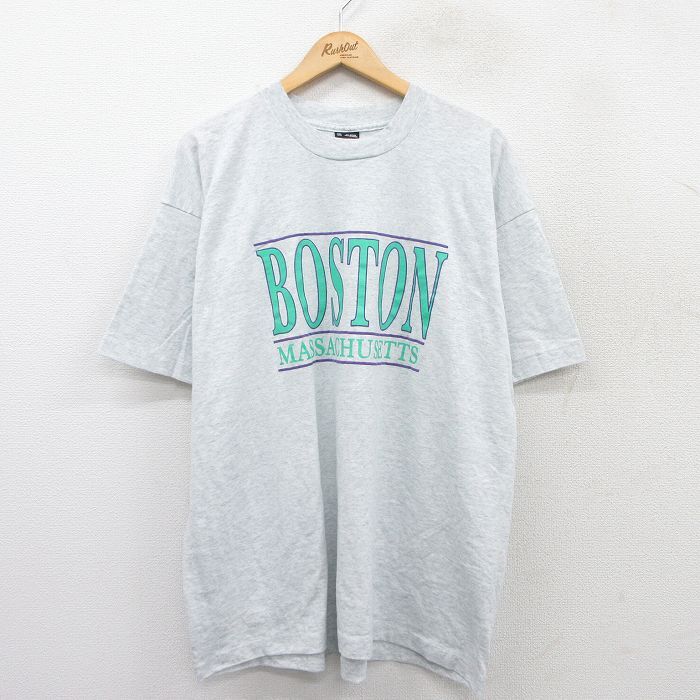 XL/古着 フルーツオブザルーム 半袖 ビンテージ Tシャツ メンズ 90s ボスストン マサチューセッツ クルーネック 薄グレー 霜降り 25aug18拍卖