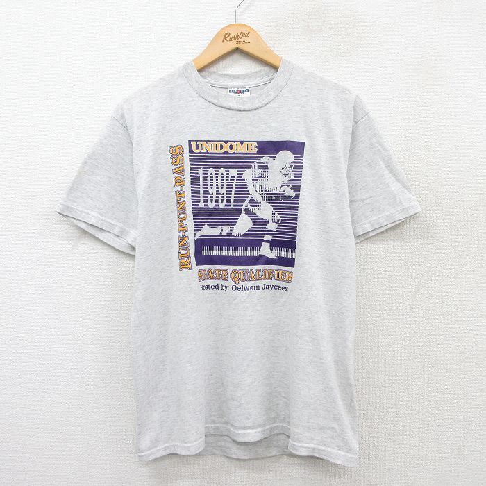 M/古着 ジャージーズ 半袖 ビンテージ Tシャツ メンズ 90s アメフト クルーネック 薄グレー 霜降り 25aug12 中古拍卖