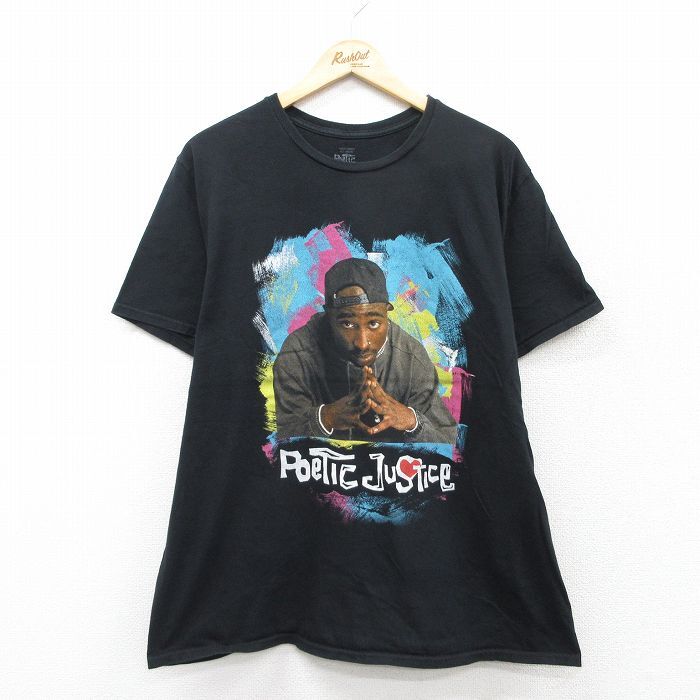 XL/古着 半袖 Tシャツ メンズ 映画 ポエスティックジャスティス トゥパック 2パック 2PAC コットン クルーネック 黒 ブラック 25aug08 中古拍卖