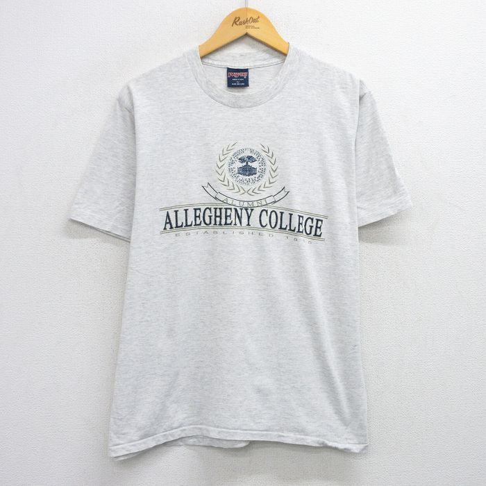 L/古着 ジャンスポーツ 半袖 ビンテージ Tシャツ メンズ 90s ALLEGHENY カレッジ コットン クルーネック 薄グレー 霜降り 25aug12 中古拍卖