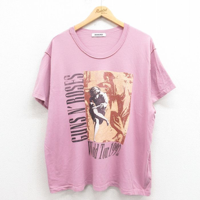 XL/古着 半袖 ロック バンド Tシャツ メンズ ガンズアンドローゼズ 大きいサイズ コットン クルーネック ピンク 25aug21 中古拍卖