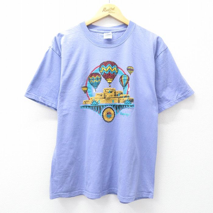 L/古着 半袖 ビンテージ Tシャツ メンズ 00s 気球 コットン クルーネック 薄紫 パープル 25aug21 中古拍卖