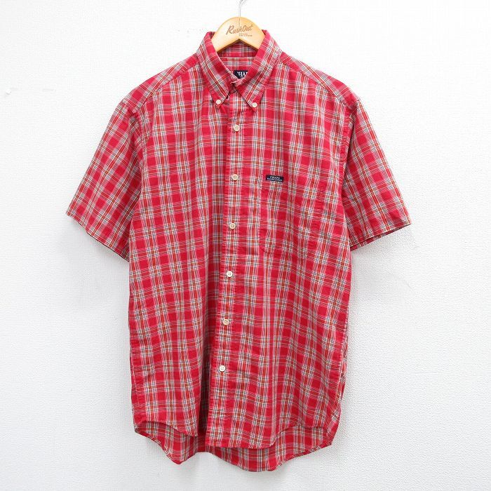 L/古着 ラルフローレン チャップス 半袖 ブランド シャツ メンズ 90s ボタンダウン 赤他 レッド チェック 25aug23 中古 トップス拍卖