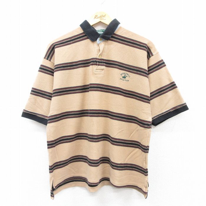 XL/古着 半袖 ポロ シャツ メンズ 00s ビバリーヒルズ コットン ベージュ他 カーキ ボーダー 25aug23 中古 トップス拍卖