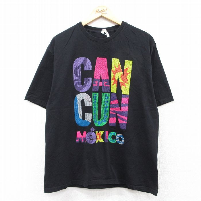 L/古着 半袖 Tシャツ メンズ カンクン クルーネック 黒 ブラック 25aug26 中古拍卖