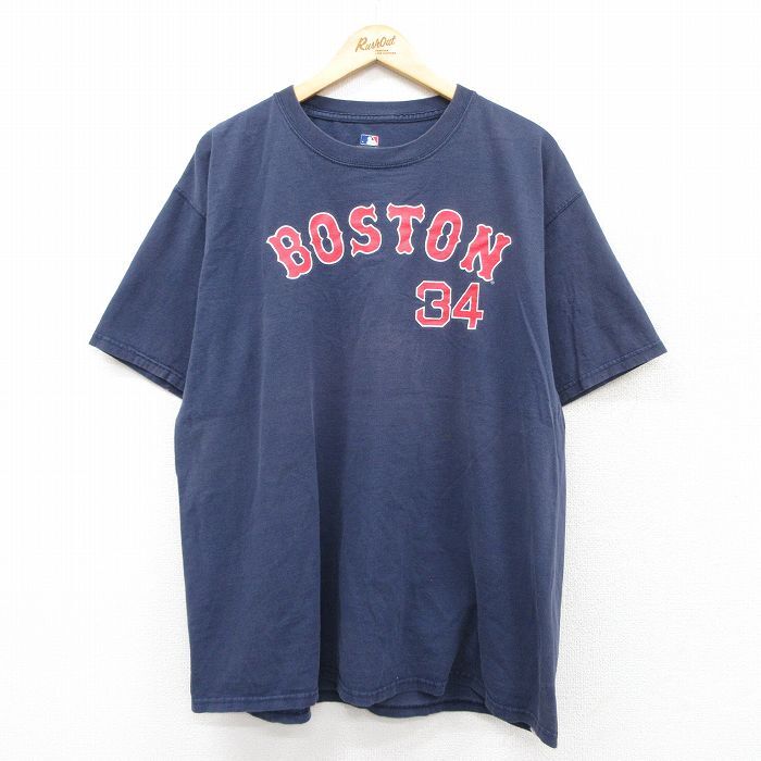 XL/古着 半袖 Tシャツ メンズ MLB ボストンレッドソックス 大きいサイズ コットン クルーネック 紺 ネイビー 25aug25 中古拍卖
