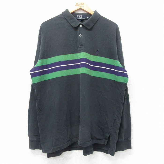 XL/古着 ラルフローレン 長袖 ブランド ポロ シャツ メンズ 90s ワンポイントロゴ 大きいサイズ コットン 黒他 ブラック 25aug25 中古 トッ拍卖