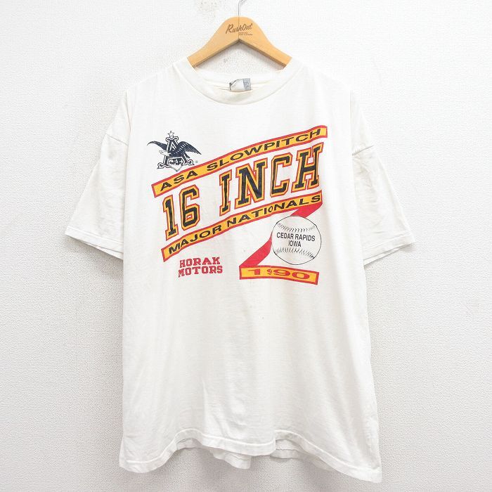 XL/古着 半袖 ビンテージ Tシャツ メンズ 90s 16インチ 大きいサイズ コットン クルーネック 白 ホワイト 25aug27 中古拍卖