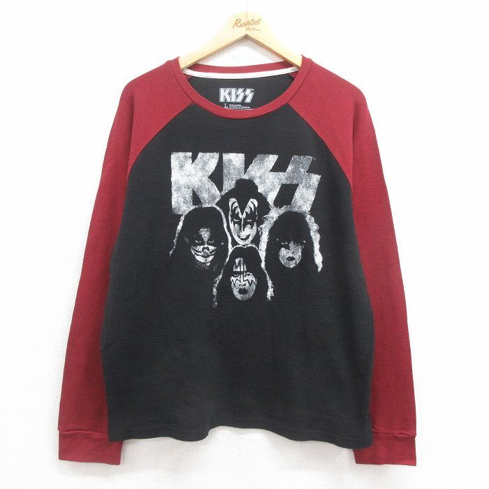 XL/古着 長袖 ロック バンド サーマル Tシャツ メンズ キッス KISS 大きいサイズ ツートンカラー クルーネック 黒他 ブラック spe 25aug27拍卖