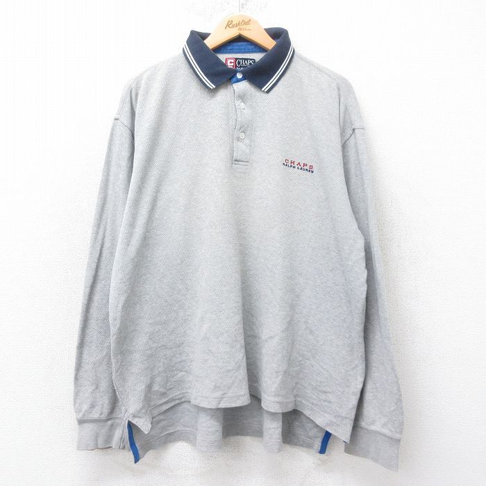 XL/古着 ラルフローレン チャップス 長袖 ブランド ポロ シャツ メンズ 90s ワンポイントロゴ 大きいサイズ コットン グレー 霜降り他 25au拍卖