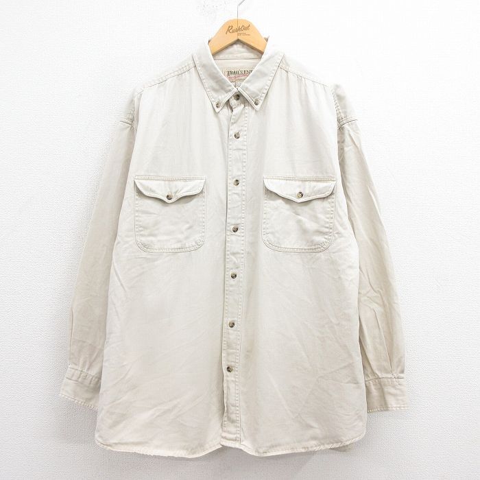 XL/古着 長袖 シャツ メンズ 00s 大きいサイズ ロング丈 コットン ボタンダウン 薄ベージュ カーキ 25aug23 中古 トップス拍卖