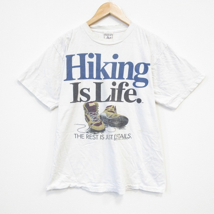 L/古着 半袖 ビンテージ Tシャツ メンズ 90s ハイキング コットン クルーネック 白 ホワイト spe 25aug26 中古拍卖