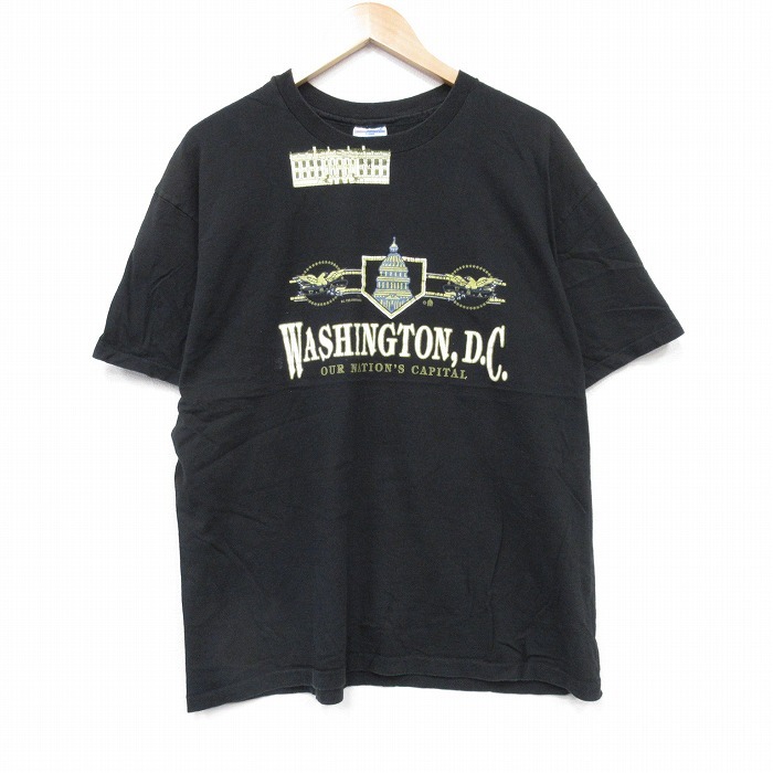 XL/古着 ヘインズ 半袖 ビンテージ Tシャツ メンズ 90s ワシントンDC コットン クルーネック 黒 ブラック 25aug23 中古拍卖